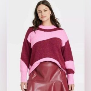 Ava & Viv Pink and Burgundy Colorblock Sweater Plus Size 1X NWT